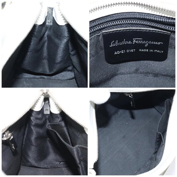 Salvatore Ferragamo Gancini Hand Bag Leather White Silver Auth 118441 - Picture 15 of 16